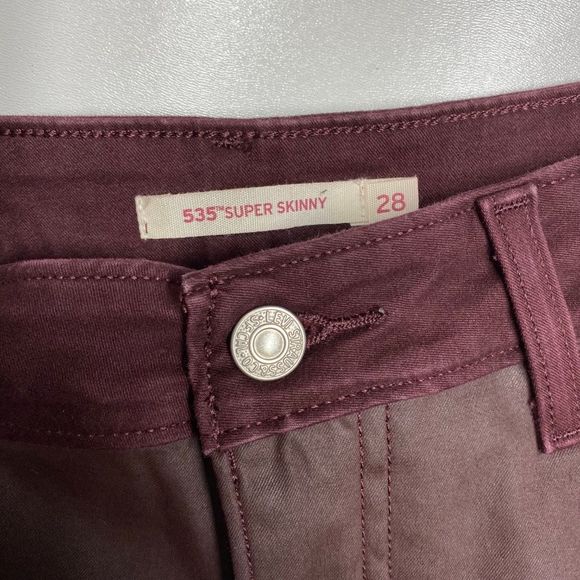 Levi's 535 Burgundy Faux Leather Skinny Jeans 28 - Picture 3 of 6